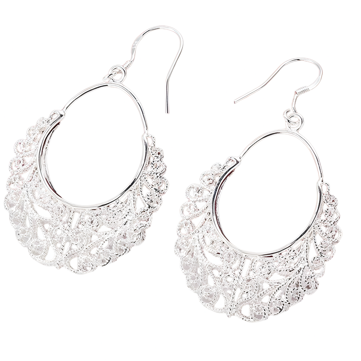Vintage Filigree Drop Earrings for Women – Copper Alloy 925 Silver Plating 1203