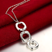 Silver Plated Geometric Necklace, Earrings Set Copper Alloy Silver Plating 1209