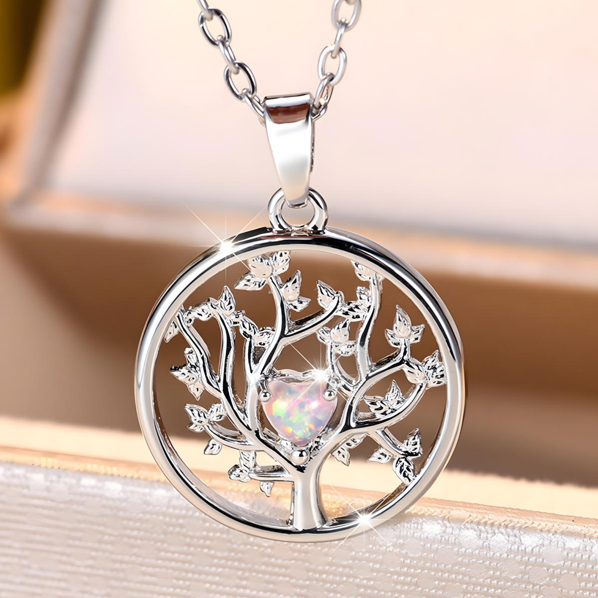 Tree of Life Pendant Necklace Women-Copper Metal Round Family Tree Necklace 1130