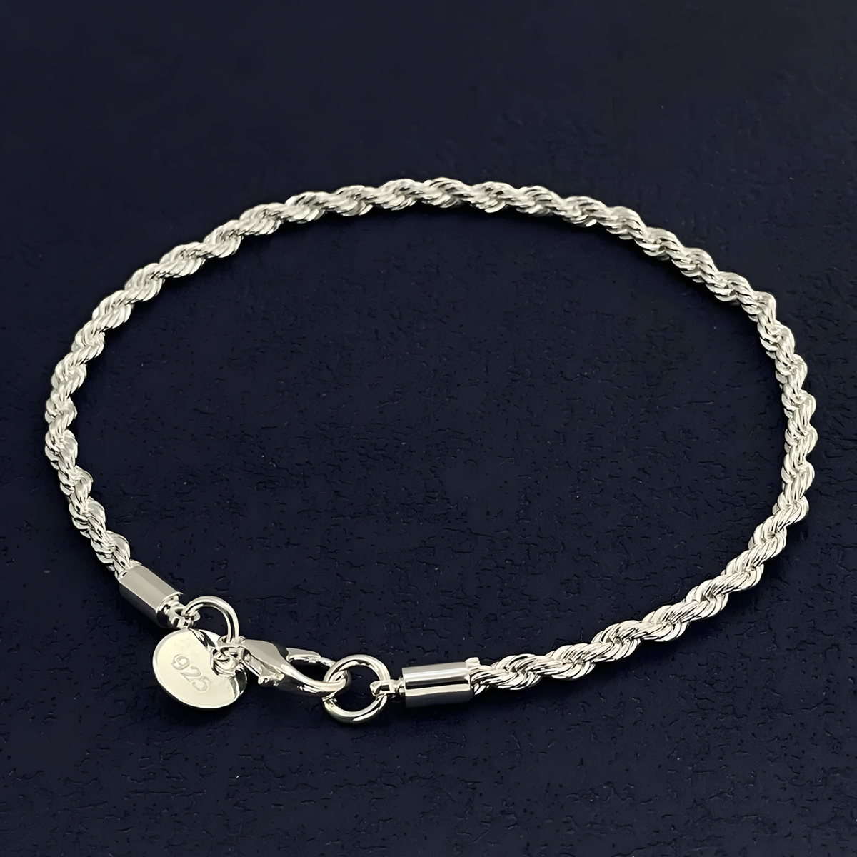 Twisted Rope Chain Bracelet, 20cm Silver Colour Link Bracelet, Trendy Round 1795