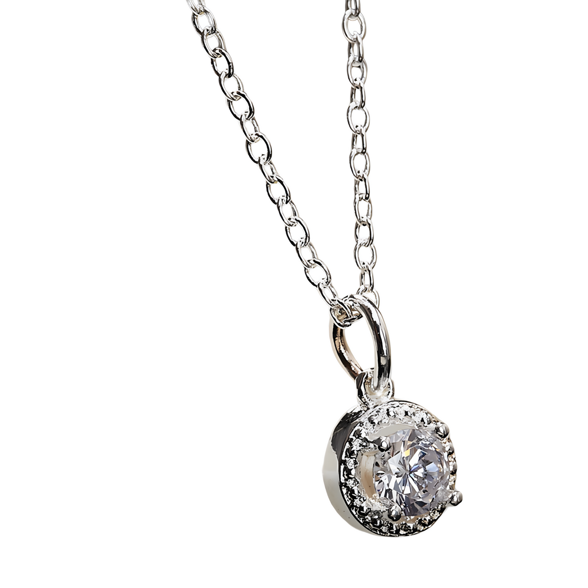925 Dainty Round Zircon Diamond Pendant Necklace Women: Classic Halo Design 660