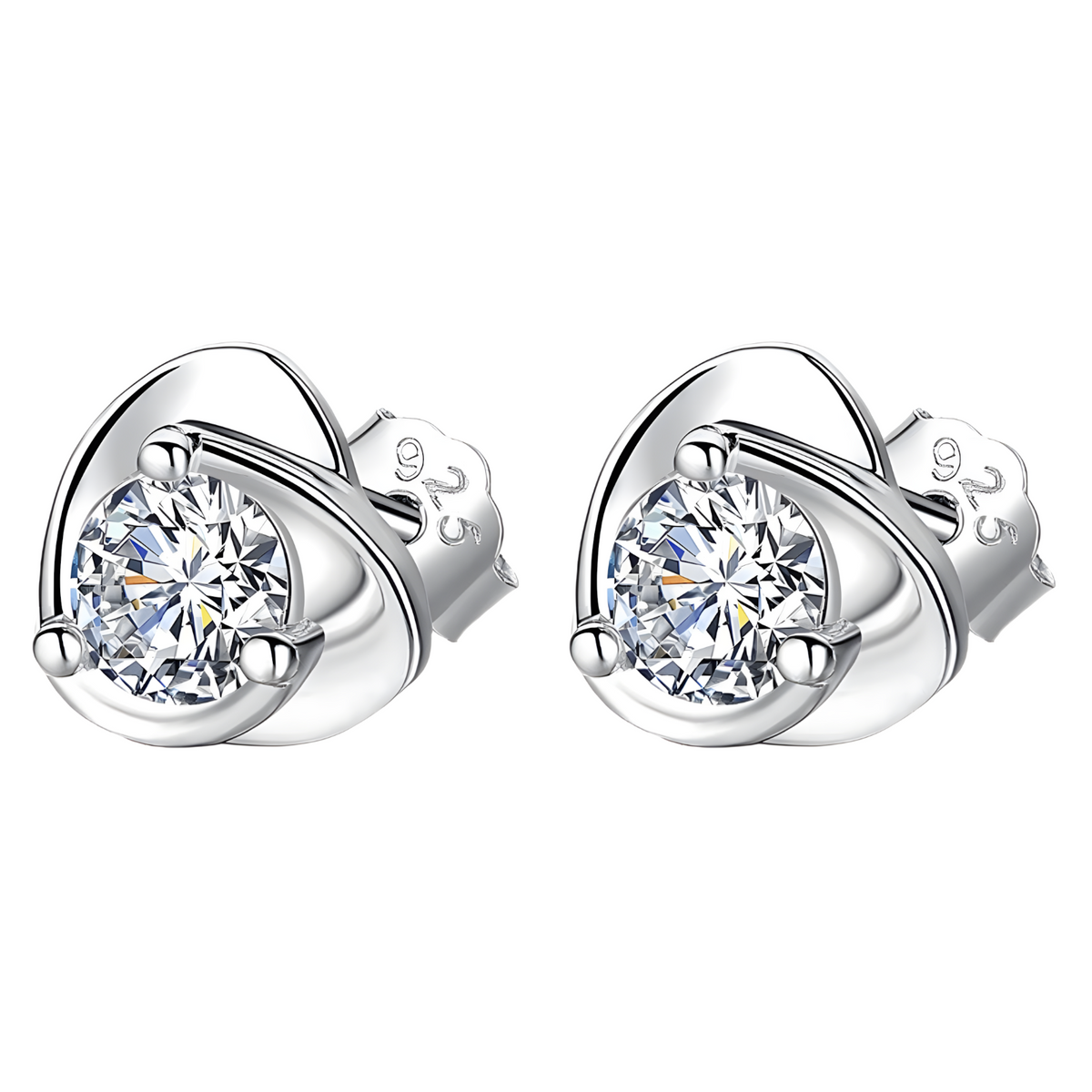 Sterling Silver Heart Stud Earrings Sparkling Cubic Zirconia Elegant Shape 484