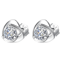 Sterling Silver Heart Stud Earrings Sparkling Cubic Zirconia Elegant Shape 484