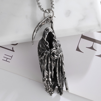 Unified Jewellery Grim Reaper Scythe Pendant Necklace 60cm Chain Gothic 6cm 1892