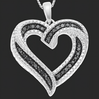 Women’s Black & White Cubic Zirconia Open Heart Pendant Necklace 1443
