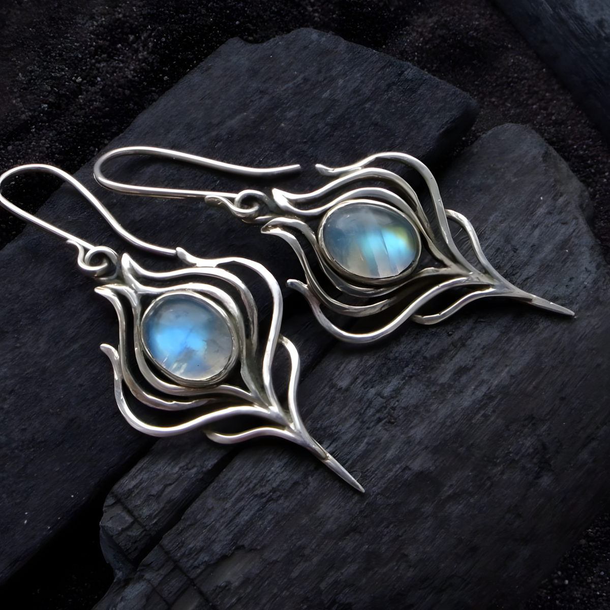 Blue Oval Stone Look Drop Earrings For Women Silver Colour Hook Dangle 1753