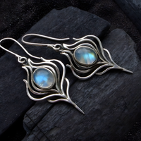 Blue Oval Stone Look Drop Earrings For Women Silver Colour Hook Dangle 1753