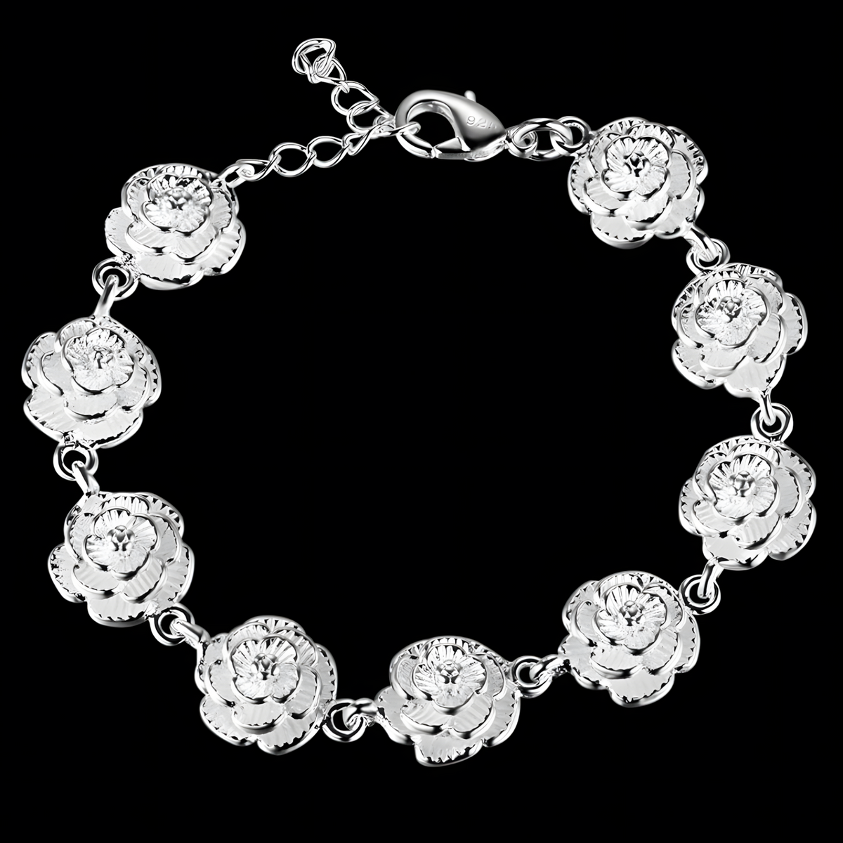 Flower Charm Bracelet Women – Classic Plant Motif Charm Bracelet, Lobster 1425