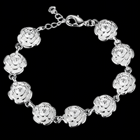 Flower Charm Bracelet Women – Classic Plant Motif Charm Bracelet, Lobster 1425