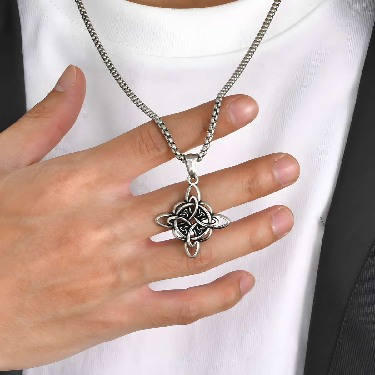 Stainless Steel Celtic Knot Pendant Necklace - Geometric Ethnic Cross Knot 1239