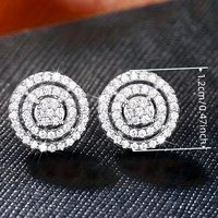 Trendy Jewelry Triple Halo Cubic Zirconia Ear Stud Earrings Dainty Pave 658