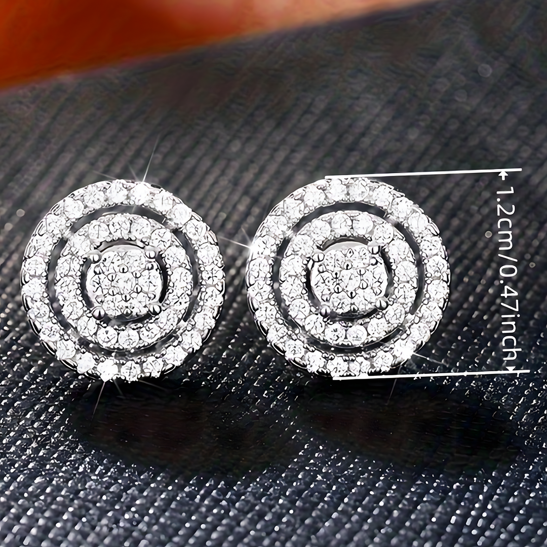 Trendy Jewelry Triple Halo Cubic Zirconia Ear Stud Earrings Dainty Pave 658