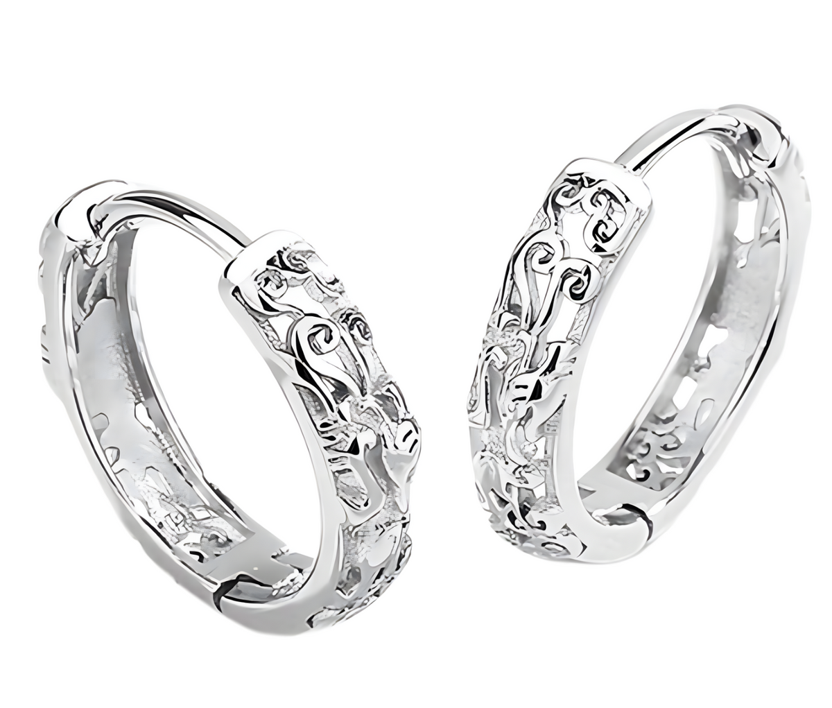 925 Sterling Silver Caved Hollow Pattern Hoop Earrings Huggie Trendy Jewelry 633