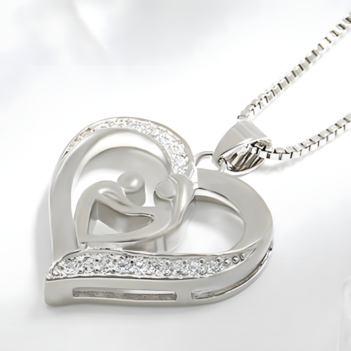 Mother & Child Heart Sterling Silver Necklace - Mother's Day Gift & Beyond! B76