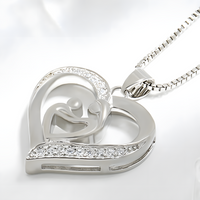 Mother & Child Heart Sterling Silver Necklace - Mother's Day Gift & Beyond! B76