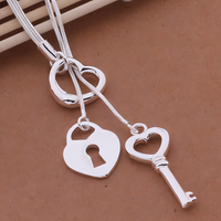 Lock & Key Heart Pendant Necklace for Women–Copper Alloy 925 Silver Plating 1215