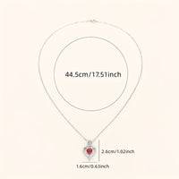 925 Silver Plated Elegant Rose Zircon Heart Hollow Ruby Pendant Necklace 22 UK