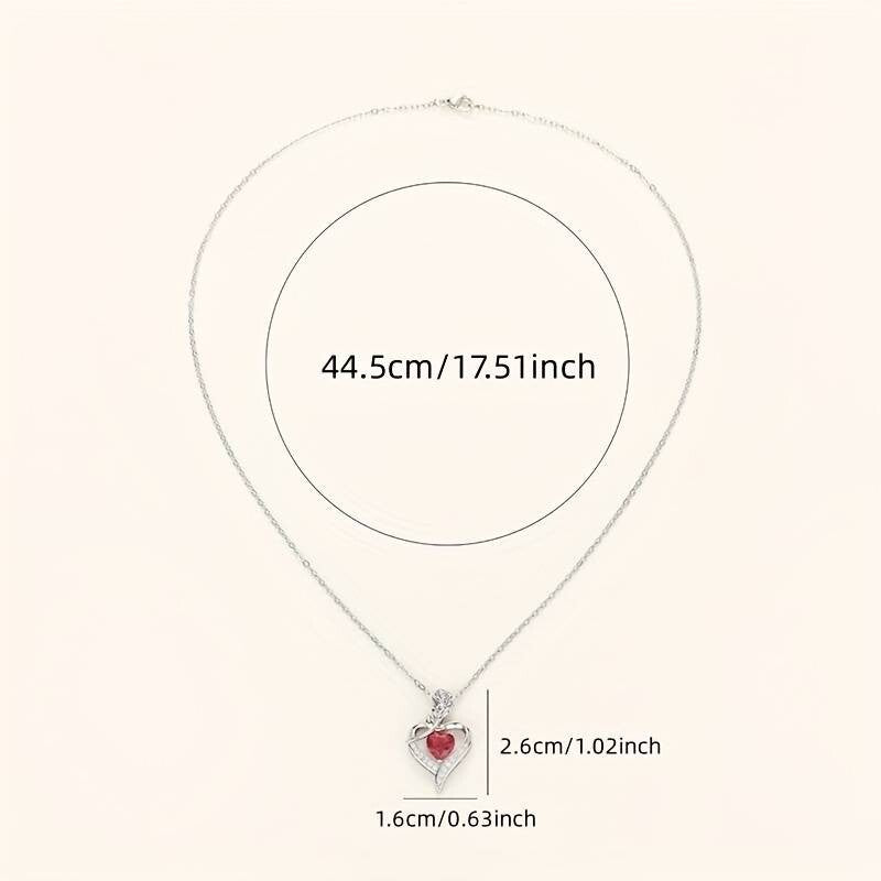 925 Silver Plated Elegant Rose Zircon Heart Hollow Ruby Pendant Necklace 22 UK