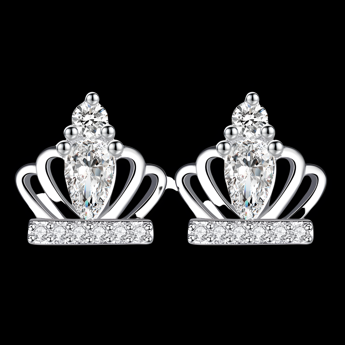 Crown Zircon Stud Earrings for Women – Cute Romantic Style 925 SilverPlated 1004