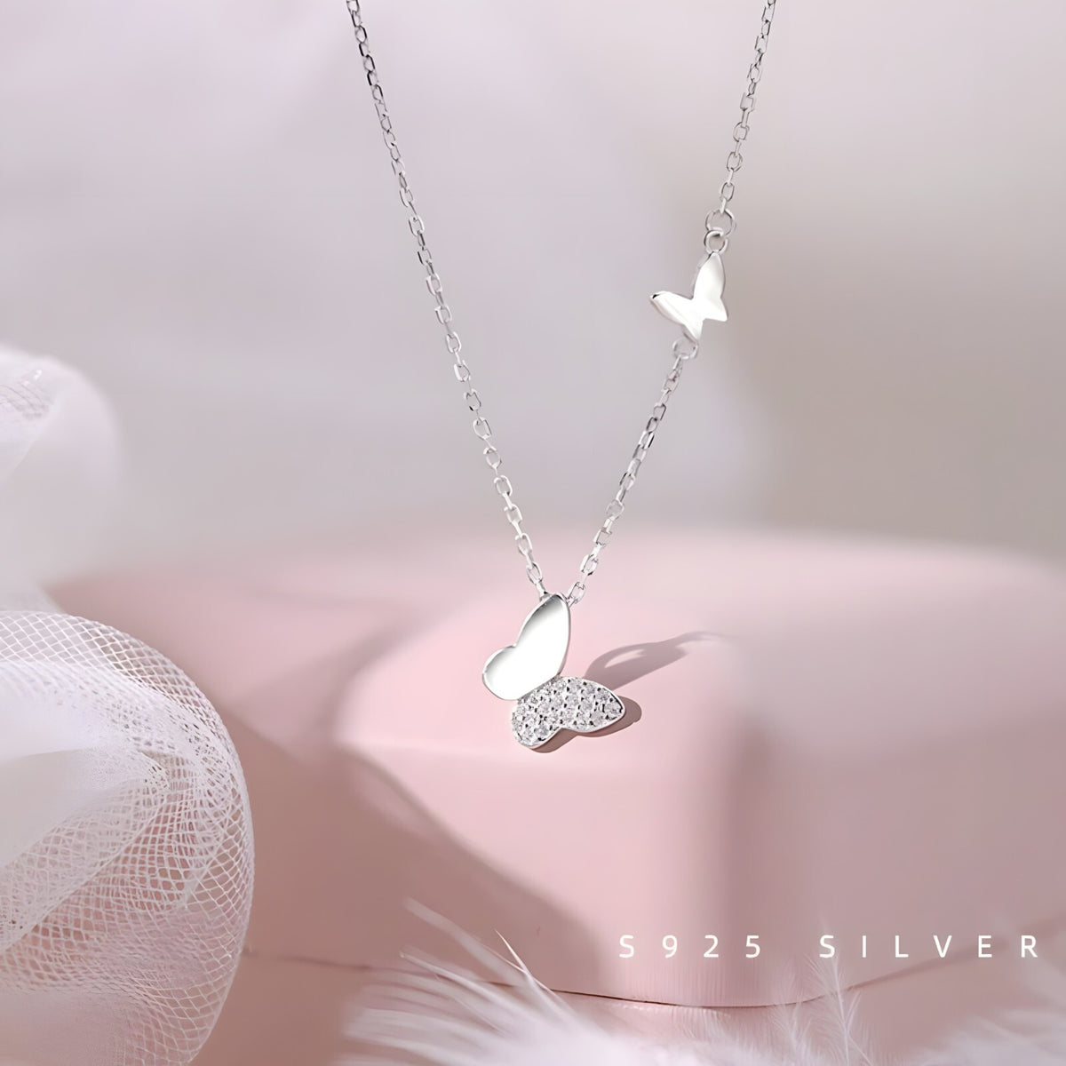 925 Sterling Silver Butterfly Pendant Necklace for Women, Adjustable Chain 278
