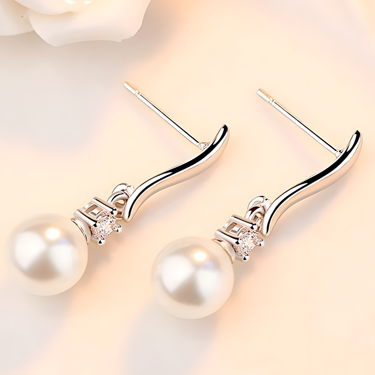 Sterling Silver Freshwater Pearl Drop Earrings AAA Cubic Zirconia Dangle 337