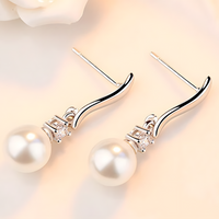 Sterling Silver Freshwater Pearl Drop Earrings AAA Cubic Zirconia Dangle 337