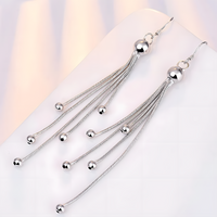 925 Sterling Silver Multi-Layered Long Chain Drop Earrings with Ball Beads 327
