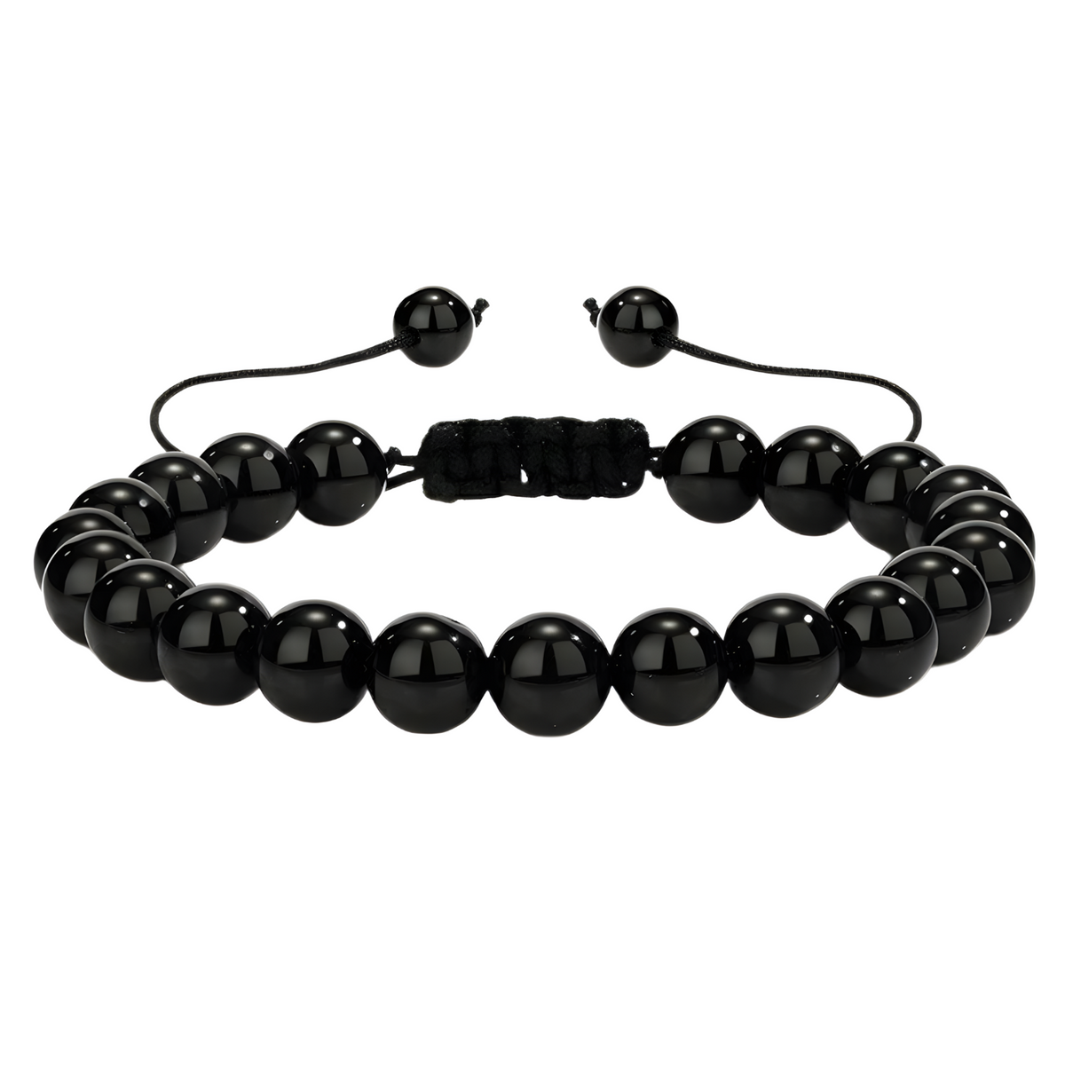 Unisex Natural Stone Bracelet, 8mm Black Malachite & Lava Rock, Adjustable B118