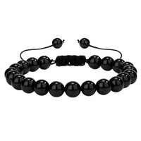 Unisex Natural Stone Bracelet, 8mm Black Malachite & Lava Rock, Adjustable B118