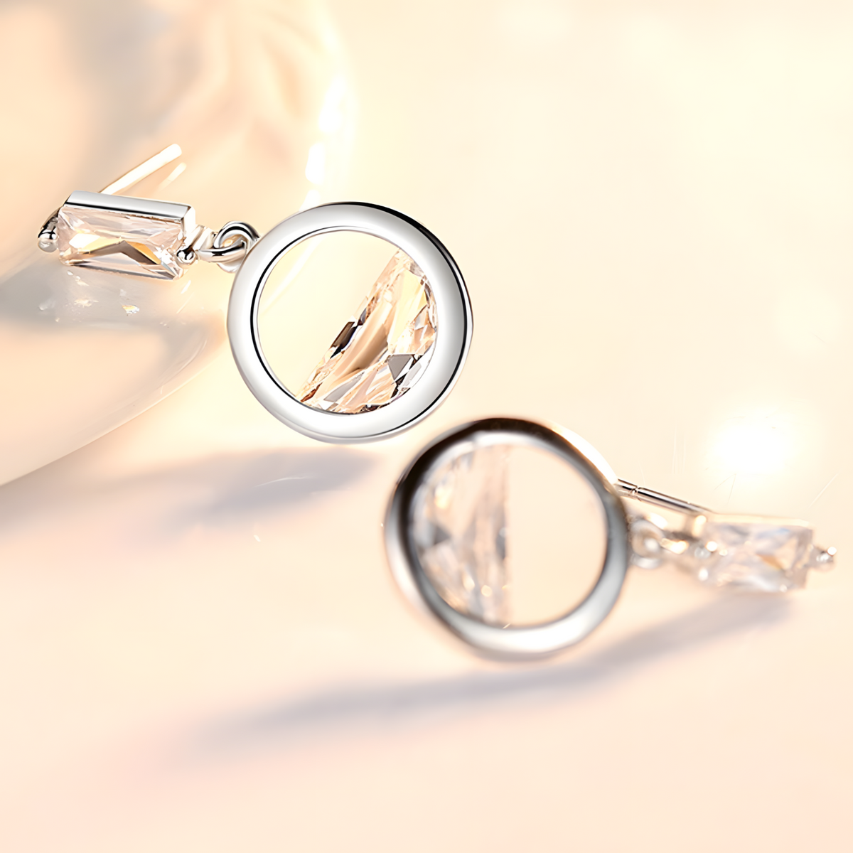 Half Round Cubic Zirconia Geometric Drop Earring Women Trendy Copper Dangle 1014