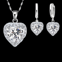 Heart Halo Necklace & Earrings Set -Sparkling Heart Pendant with Halo Cubic 1485