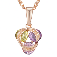 Rose Gold Colour Copper Cubic Zirconia Geometric Pendant for Women, Vintage 1260
