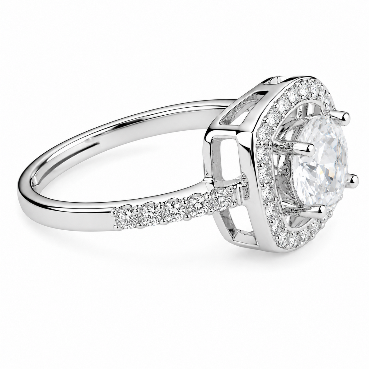 Women's Sparkling Zircon Proposal Ring Silver Tone Romantic Pave Engagement 1622