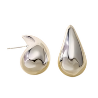 Modern Polished Teardrop Stud Earrings for Women, Sleek Silver Tone 430