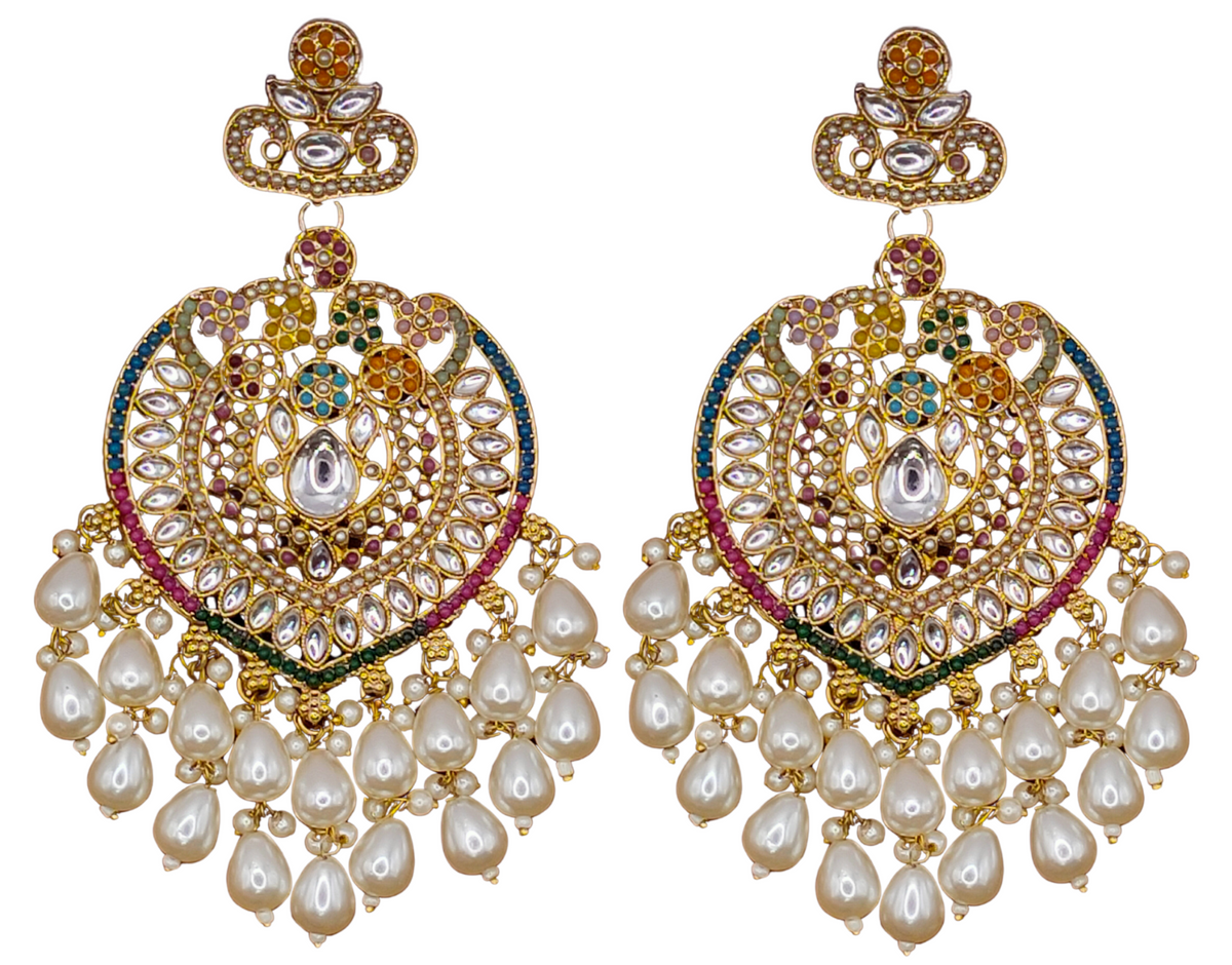 Elegant Bollywood Inspired Gold Kundan Earrings - Traditional Indian Jewelry 226