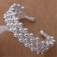 925 Sterling Silver Full Smooth Beads Bangle Bracelet For Woman Man Wedding 1777
