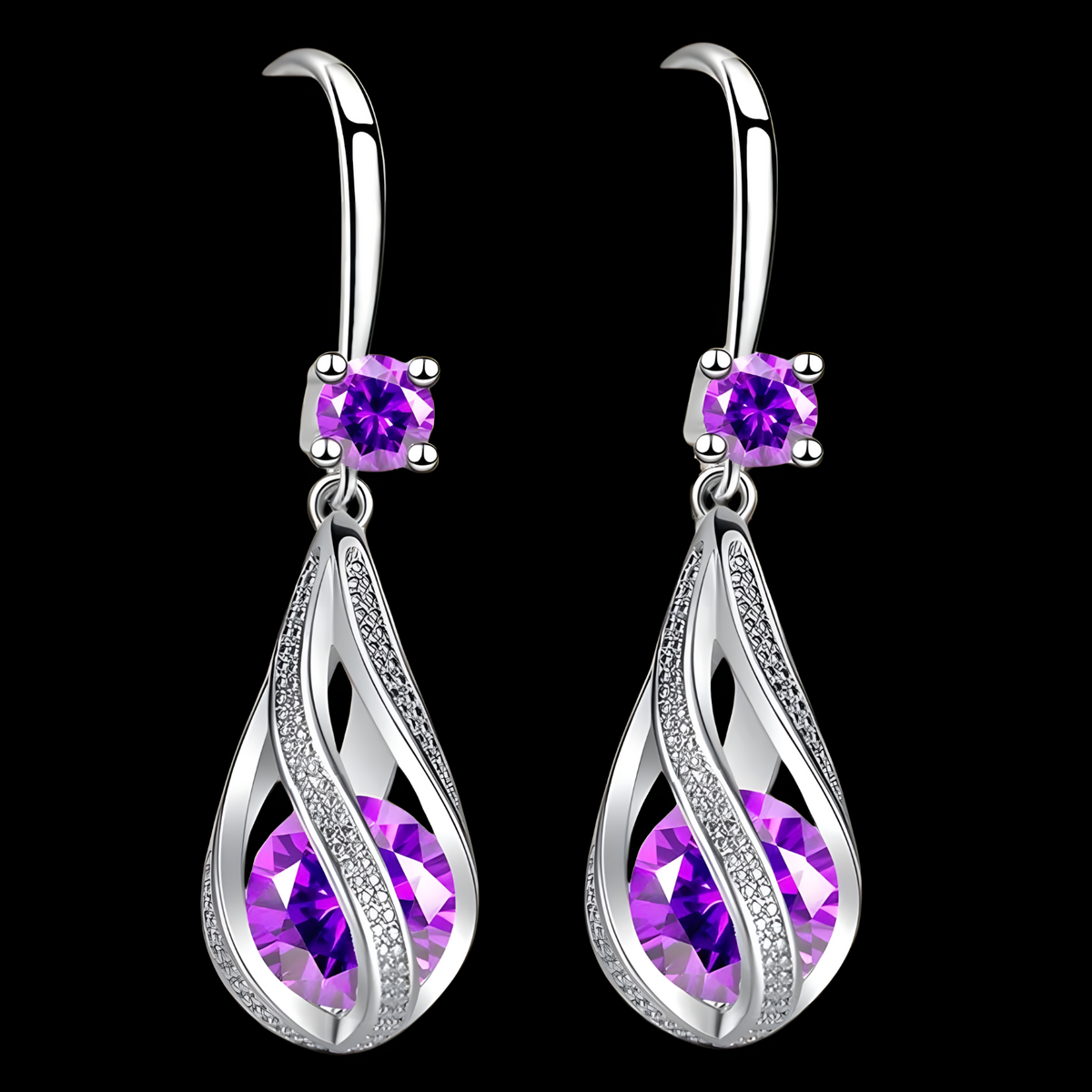Luxury Purple Crystal Drop Earrings for Women Silver-Plated Alloy Dangle  1434