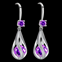 Luxury Purple Crystal Drop Earrings for Women Silver-Plated Alloy Dangle  1434