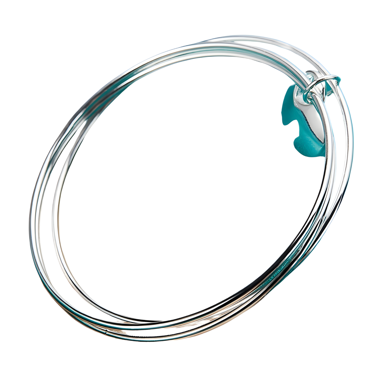 925 Sterling Silver Three Circle Bangle Bracelet with Heart Charm for Women 406