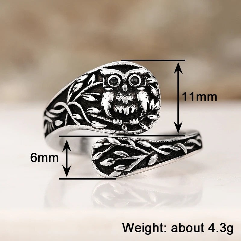 Unified Jewellery Antique-Style Owl Leaf Adjustable Statement Ring 11mm 1843