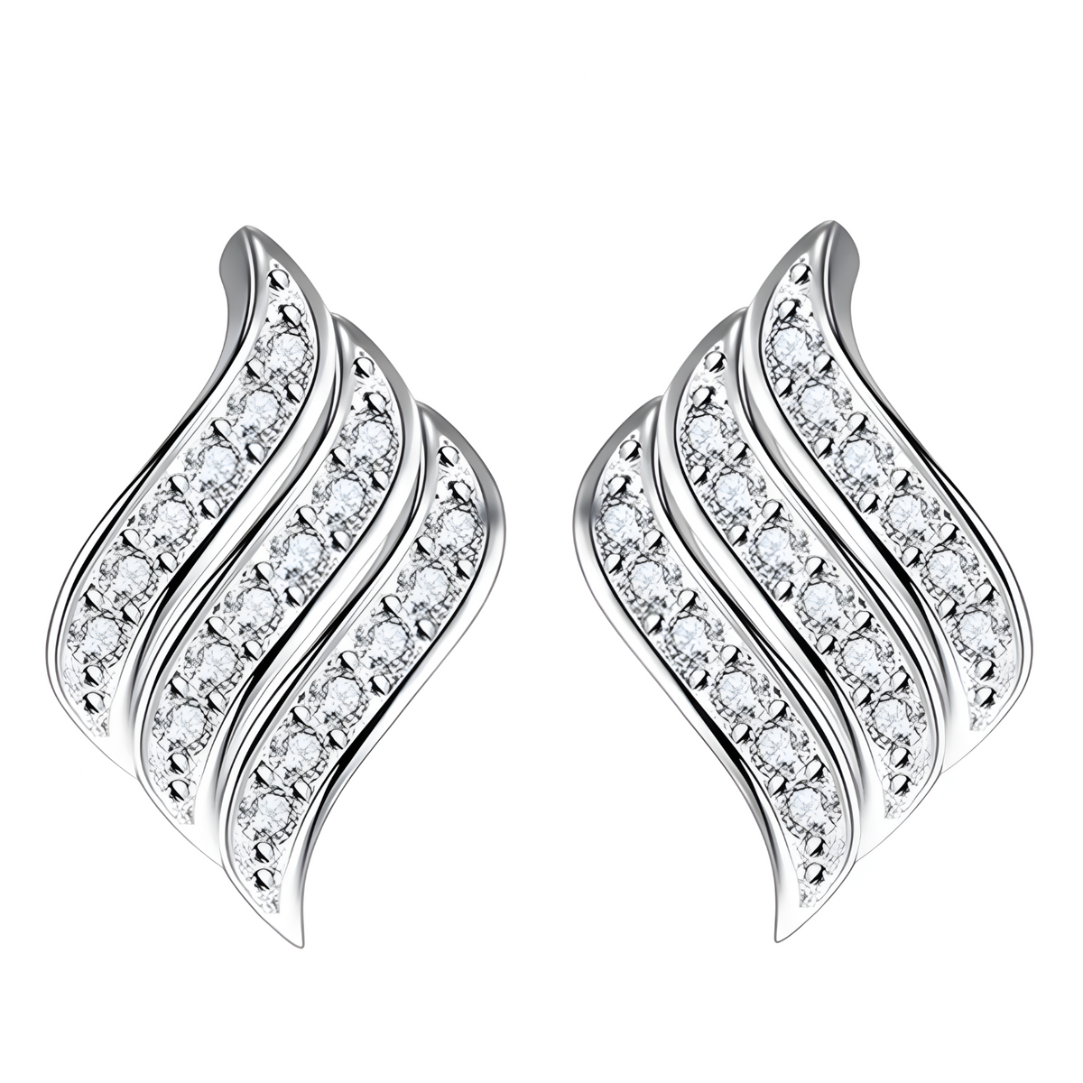 925 Sterling Silver Wave Design Earrings for Women – Sparkling Crystal Studs 311