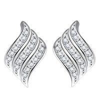 925 Sterling Silver Wave Design Earrings for Women – Sparkling Crystal Studs 311