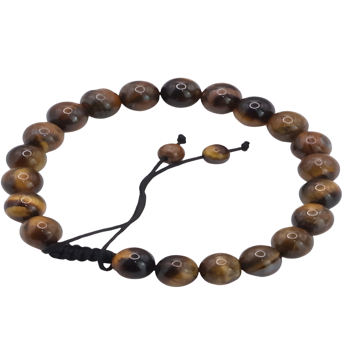 Macrame Woven Bangle Bracelet with Genuine 8mm Tigers Eye and Volcanic Lava B121