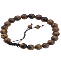 Macrame Woven Bangle Bracelet with Genuine 8mm Tigers Eye and Volcanic Lava B121