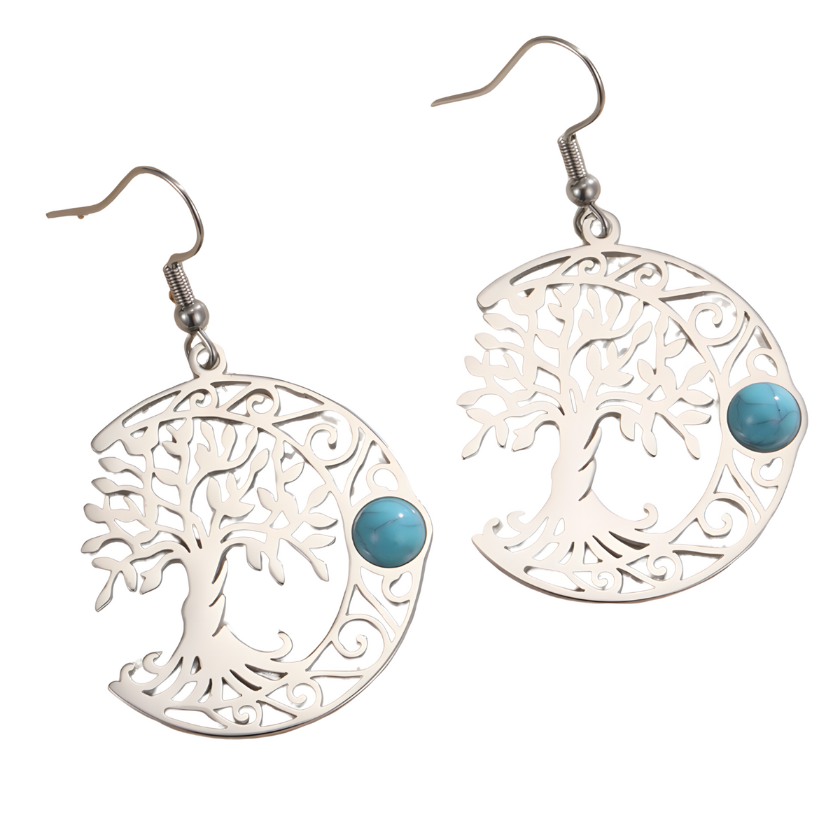 Filigree Tree of Life Dangle Earrings for Women, Crescent Moon Earrings B171