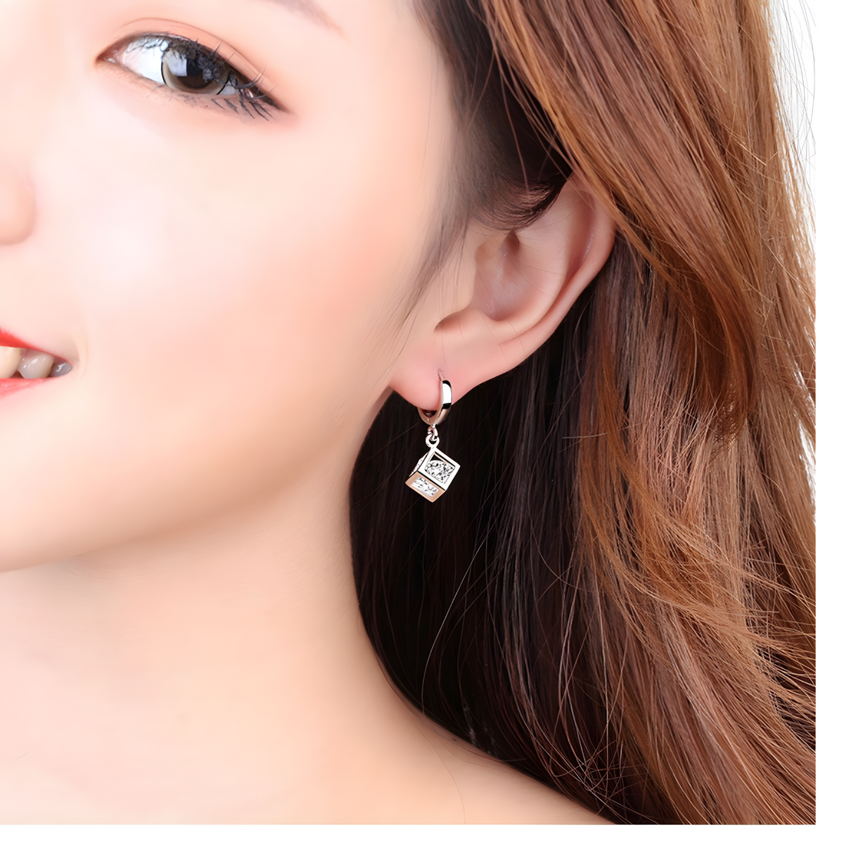 925 Silver-Plated Geometric Cube Drop Earrings for Women Alloy Hoop Earrings 916