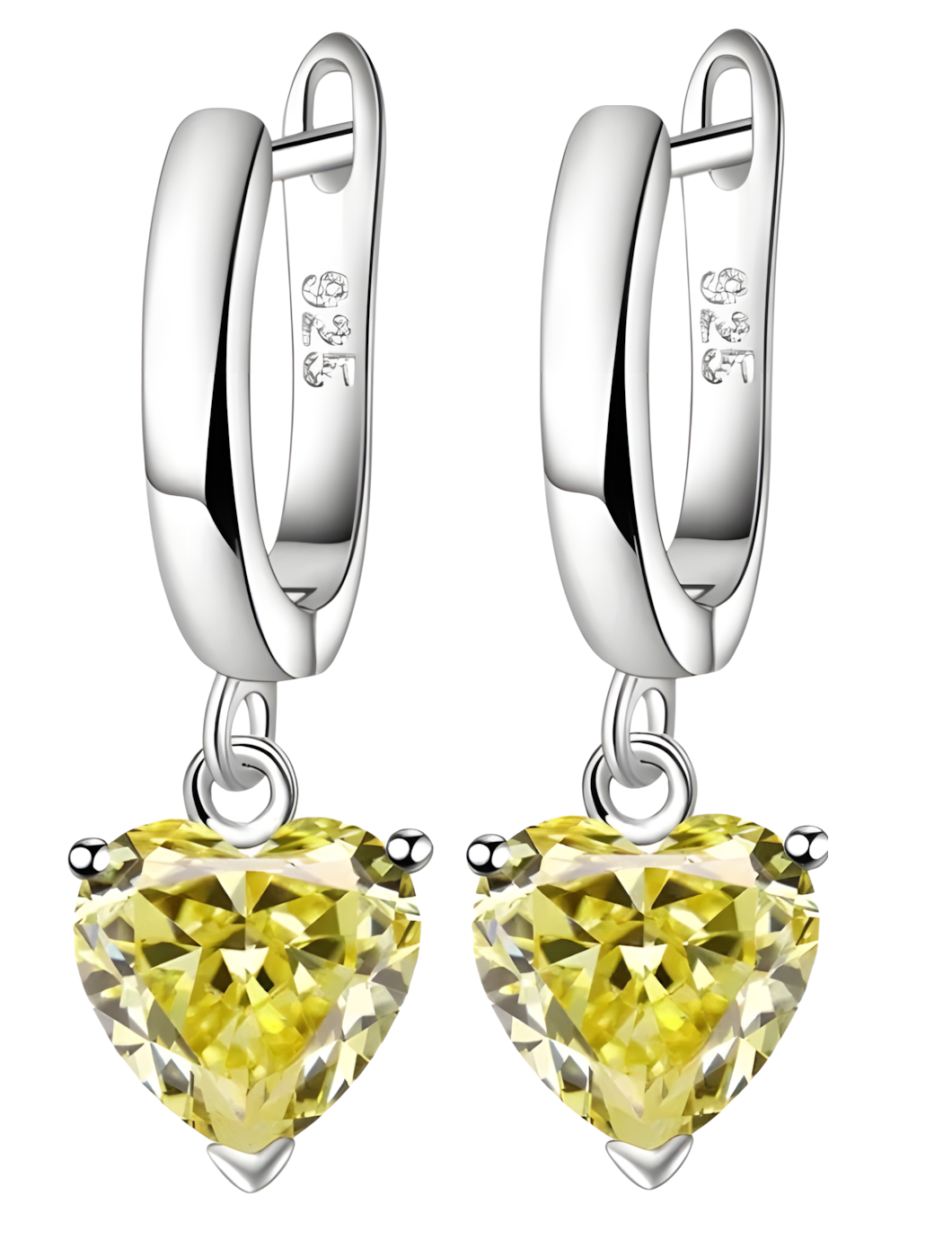 925 Sterling Silver Yellow Heart Crystal Necklace Earrings Ring Set B32