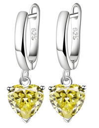 925 Sterling Silver Yellow Heart Crystal Necklace Earrings Ring Set B32