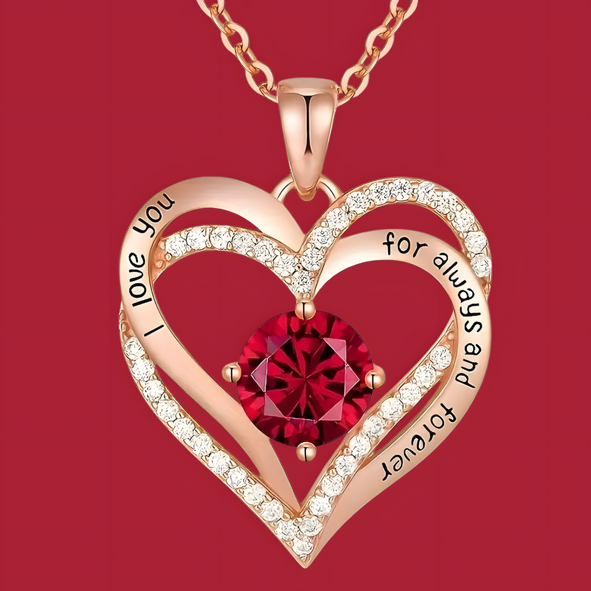 Rose Gold Tone "I Love You Forever" Heart Crystal Alloy Crystal Necklace B23