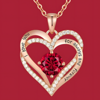 Rose Gold Tone "I Love You Forever" Heart Crystal Alloy Crystal Necklace B23